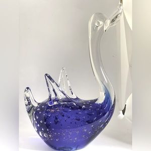 Murano/Sommerso Bullicante Handblown Art Glass Swan Cobalt Blue